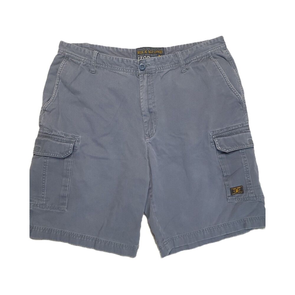 IZOD Rock Washed Cargo Shorts Mens 38 Blue Surplus Cotton
